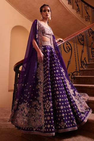 Mrunalini Rao Meena Embroidered Lehenga & Cutwork Cape Set 