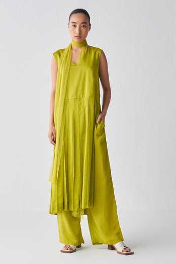 Three Waist Pleated Tunic & Pant Set 