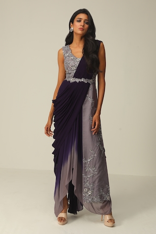 Rishi and Soujit Ombre Saree Gown With Belt