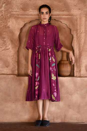 Taro Mahogany Floral Print Dress 