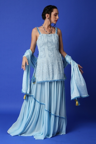 Monk & Mei Embroidered Kurta Lehenga Set