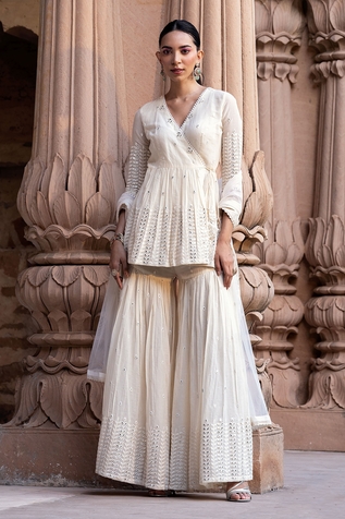 PREEVIN Leaf Embroidered Peplum Angrakha Set