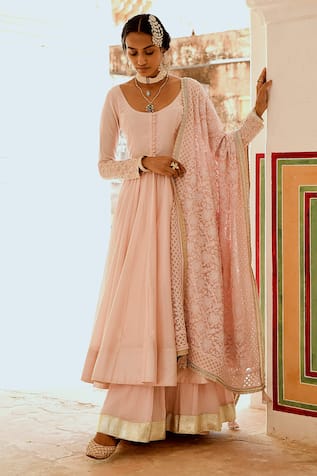 KARAJ JAIPUR Anarkali Set With Embroidered Dupatta 