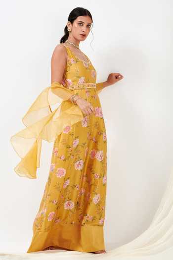 Label Flamingo By Vrinda Rosette Print Panelled Anarkali With Dupatta 
