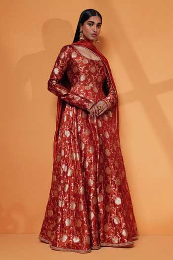 Taisha Leaf Handwoven Anarkali With Dupatta 