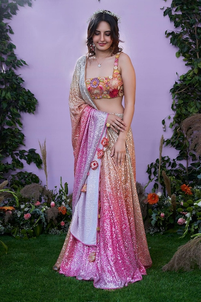 Pooja Bagaria Ombre Effect Sequin Embellished Lehenga Set