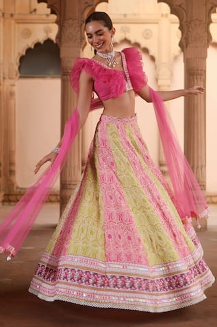 Dheeru Taneja Zinnia Two Tone Embroidered Lehenga Set 