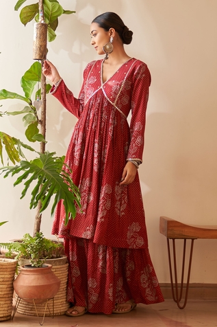 Rekha Agra Printed Anarkali Gharara Set