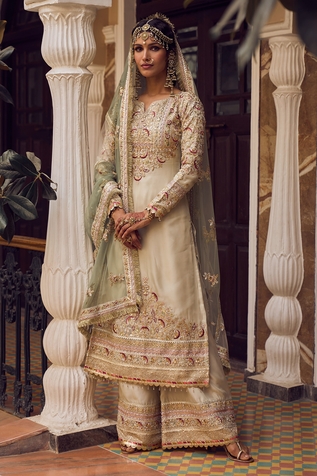 LASHKARAA Zari Embroidered Straight Kurta Palazzo Set