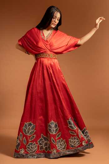 Sejal Kamdar Placement Floral Patch Work Gown With Belt 