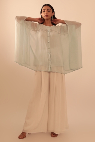 Vanshika Agarwal Coral Kaftan Top & Wide Leg Pant Set