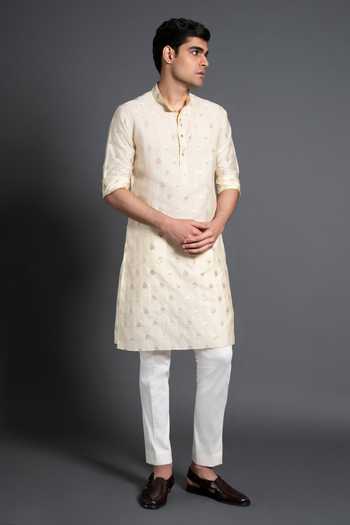 Raghavendra Rathore Jodhpur Chanderi Silk Floral Woven Kurta 