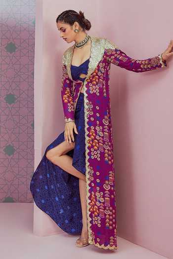 Krisha Sunny Ramani Dhoti Skirt Set With Contrast Embellished Cape 