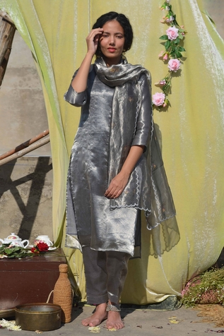 Studio Malang Metallic Kurta Set With Embroidered Dupatta