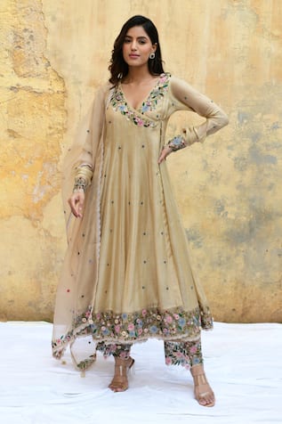 Label Niti Bothra Floral Embroidered Angarkha Anarkali Set 