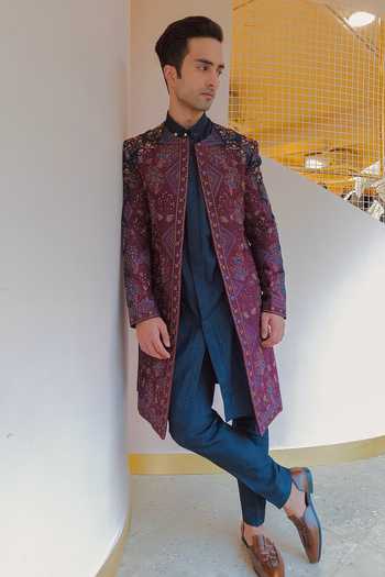 Jatin Malik Zardozi Floral Embroidered Jacket Kurta Set 