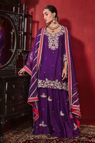 Ajiesh Oberoi Shagun Embroidered Kurta Sharara Set 