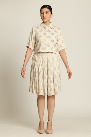 GG by Asha Gautam Floral Woven Cropped Shirt & Skirt Set