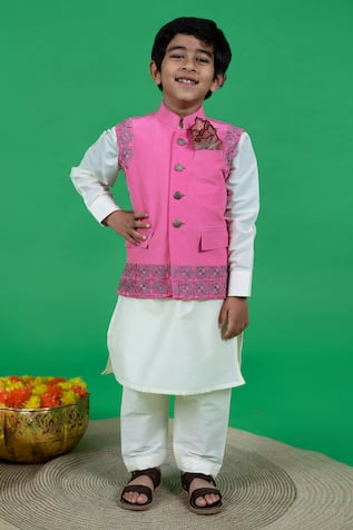 Little Boys Closet Resham Embroidered Bundi Kurta Set 