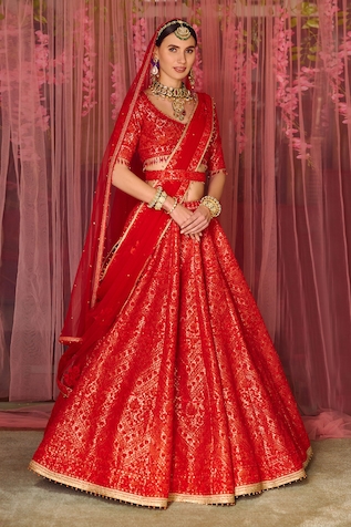 Wedding Boutique Online Deep Red Bridal Wear Lehenga Blouse with Zari And  Stone Work LLCV110193
