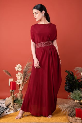 Buy Naintara Bajaj Yellow Dola Silk Embroidered Gown Online | Aza Fashions