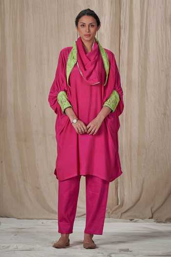Affroz Muslin Silk Kimono Kurta With Pant 
