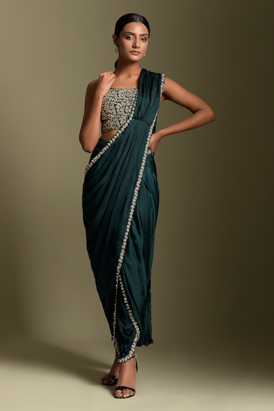 Two Sisters By Gyans Pre-Draped Dhoti Saree With Sequin Embellished Blouse