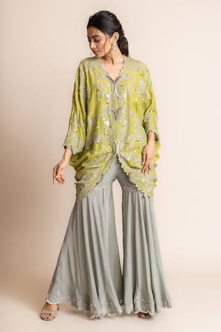 Nupur Kanoi Hand Embroidered Kite Tunic & Bias Gharara Set 