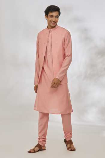 Manish Nagdeo Geometric Embroidered Bundi & Kurta Set 