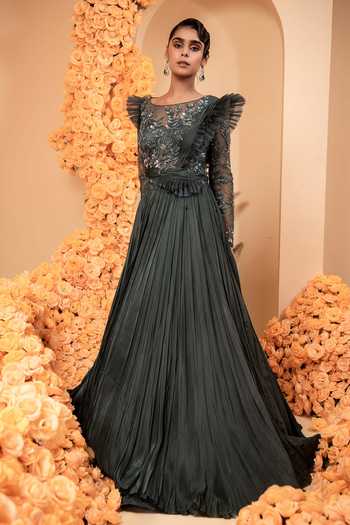 Adi By Aditya Khandelwl Embroidered Bodice Pleated Silk Gown 