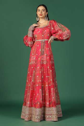 Two Sisters By Gyans Gota Embroidered Border Chiffon Anarkali 