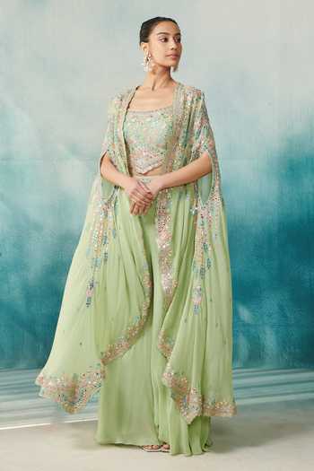 SUHINO Georgette Embroidered Cape & Sharara Set 