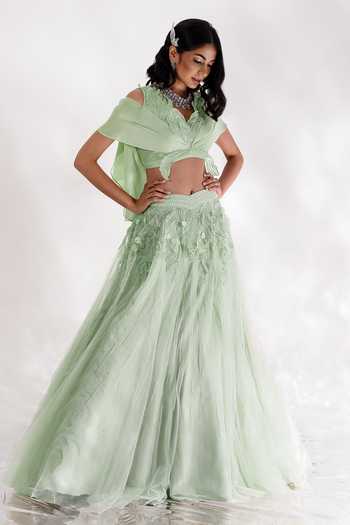PIRI INDIA Neena Floral Applique Lehenga With Cold Shoulder Blouse 