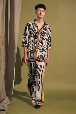 Abstract Aztec Print Shirt With Pant 