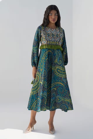 Nadima Saqib Paisley & Mandala Print Dress 