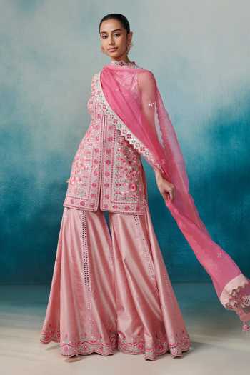 SUHINO Straight Embroidered Kurta Gharara Set 