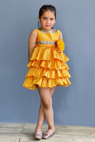 Pinkcow designs pvt ltd Flower Embellished Ruffle Dress 