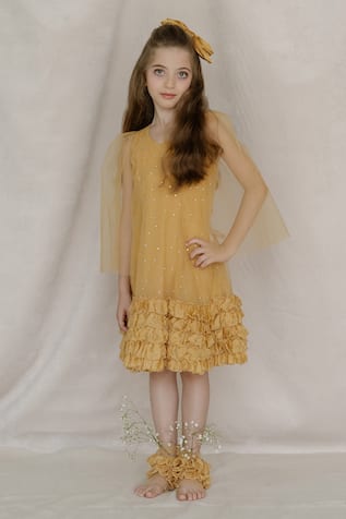 Embroidered Cape Sleeves Dress 