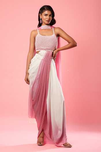 Quench A Thirst Pre-Draped Ombre Effect Dress With Dupatta 