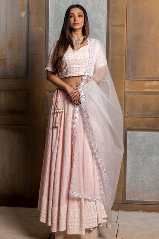 Monk & Mei Mallika Pastel Chikankari Embroidered Lehenga Set