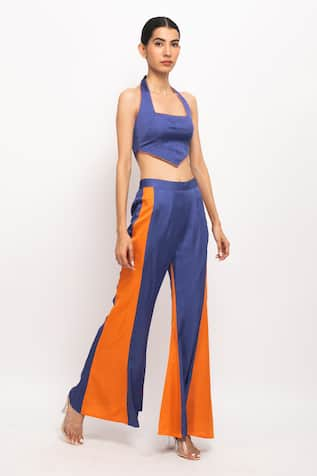 Neora By Nehal Chopra Solid Halter Neck Bustier & Pant Set 