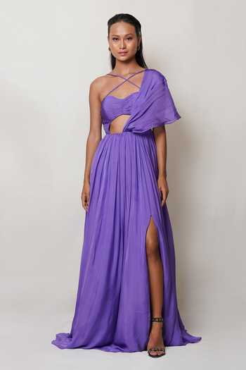 Pinup By Astha Draped Front Slit Gown 