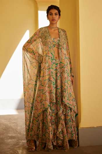 Mrunalini Rao Vintage Print Cape Skirt Set 