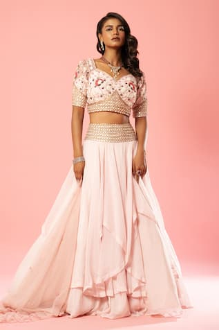 Quench A Thirst Layered Lehenga & Embroidered Blouse Set 