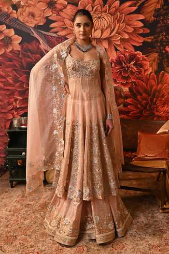 Moledro Chah Sheer Panelled Anarkali Skirt Set 