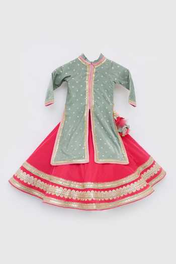 FAYON KIDS Embroidered Jacket With Lehenga 