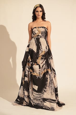 Nikita Mhaisalkar Brush Stroke Print Ball Gown 