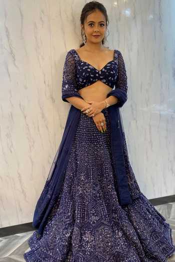Pallavi Poddar Midnight Blue Bead Embroidered Lehenga Set 