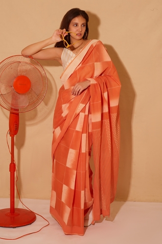 Silkwaves Squash Hand Block Print Cotton Saree