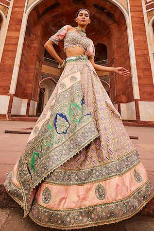 Aditi Gupta Woven Bandhani Banarasi Pattern Bridal Lehenga Set 